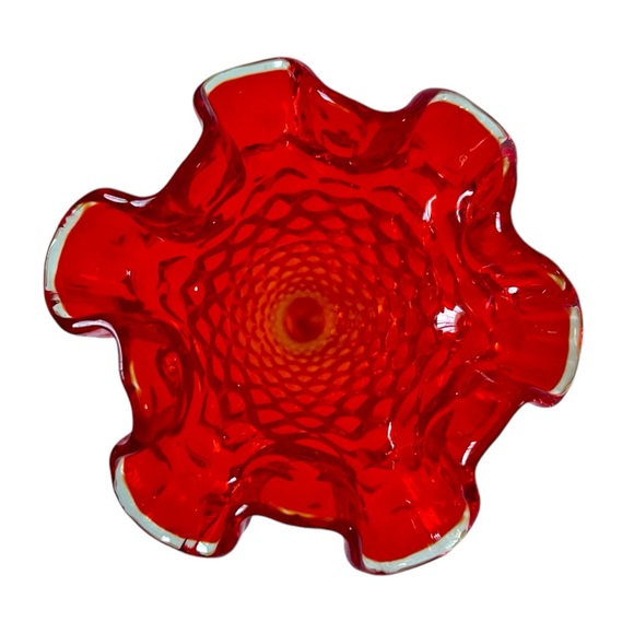 Vintage 4” Amberina Hobnail Vase Clear Trim - Picture 5 of 9